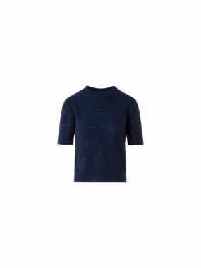 Sequin Short-Sleeve Wool Cashmere Knit Sweater Cold Day