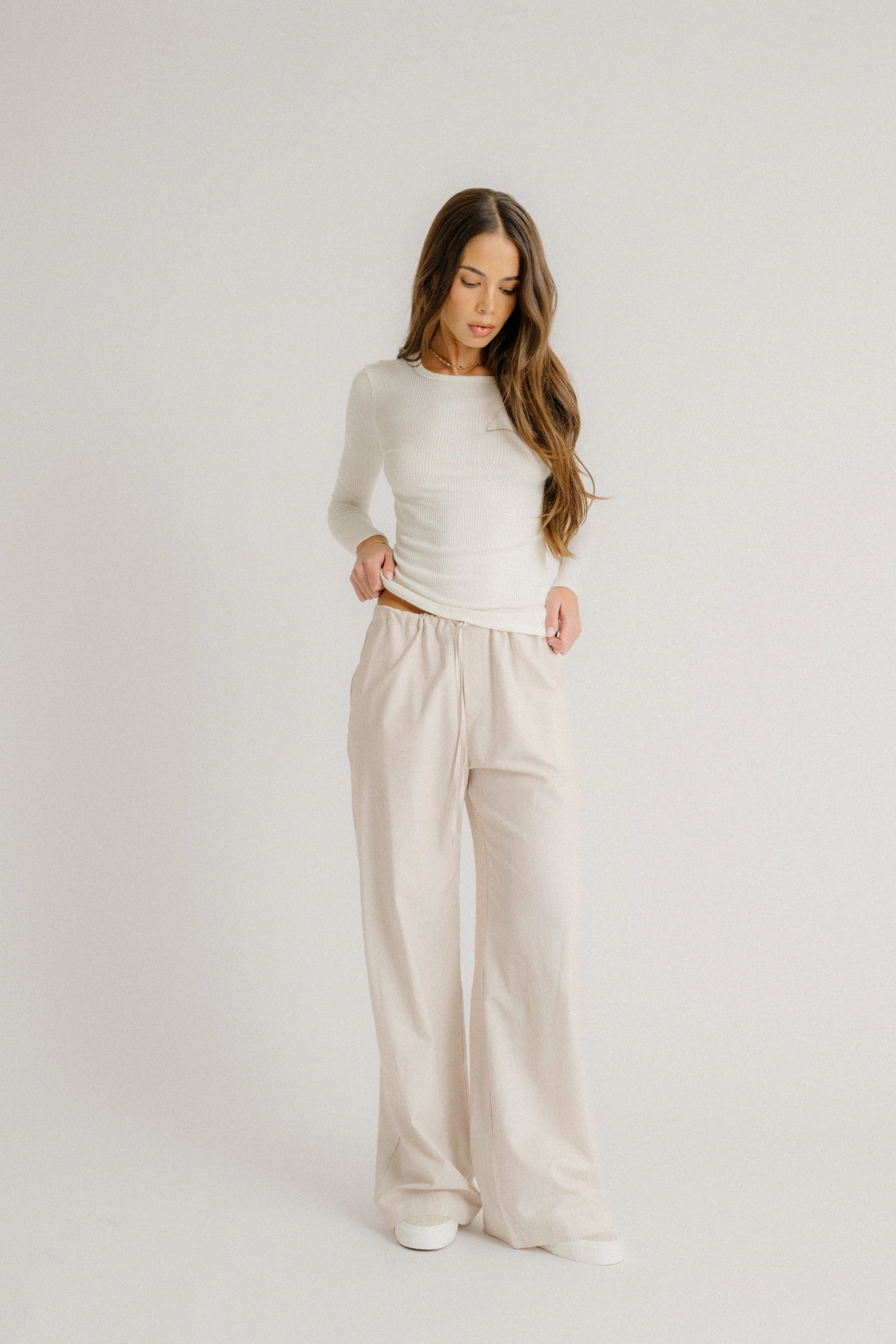 Comfortable Style GEMMA PULL ON STRAIGHT LEG PANT | GARDENIA MULTI STRIPE