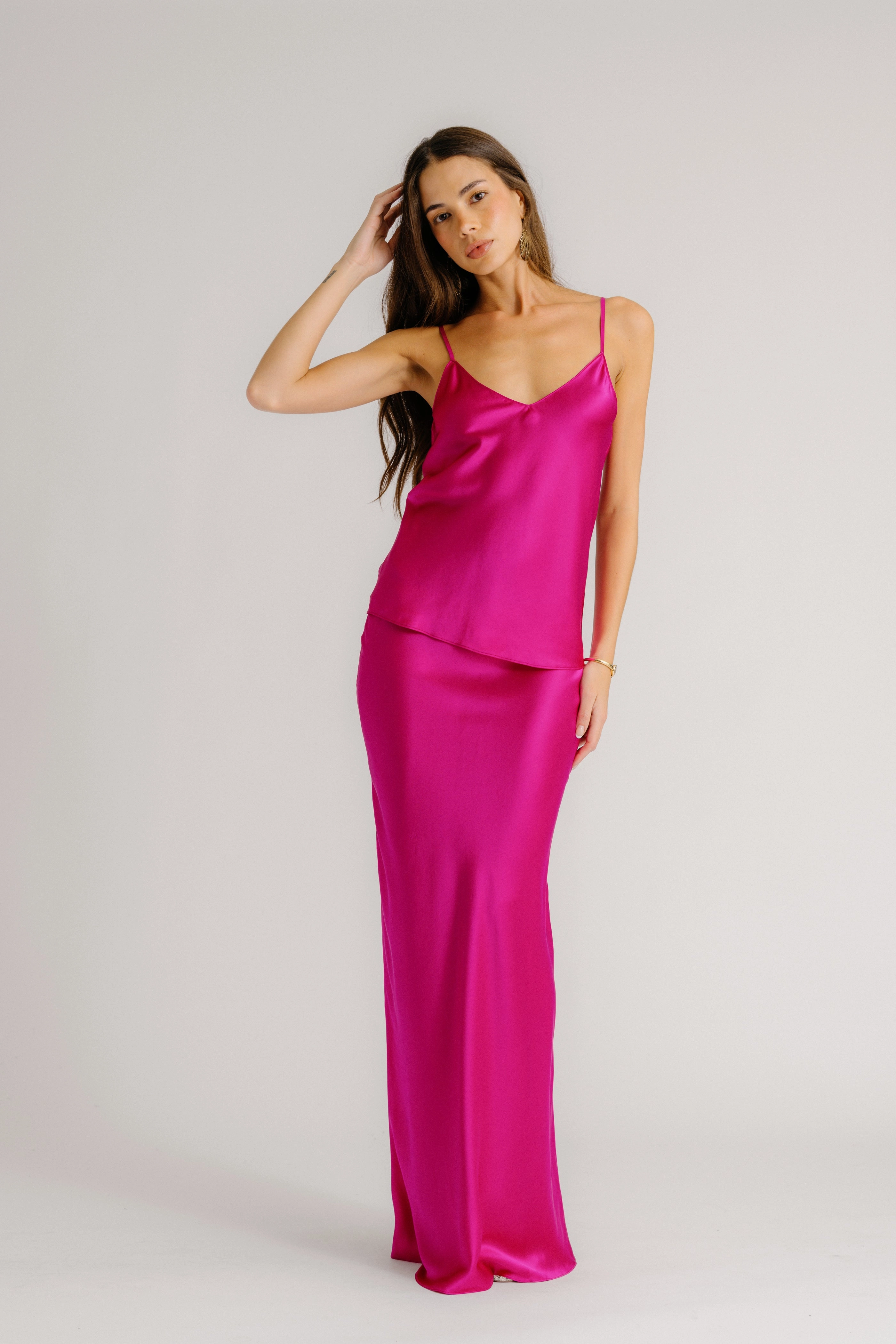 GRACE SCALLOP TRIM BIAS CUT MAXI SILK SKIRT | MAGENTA Smooth Look