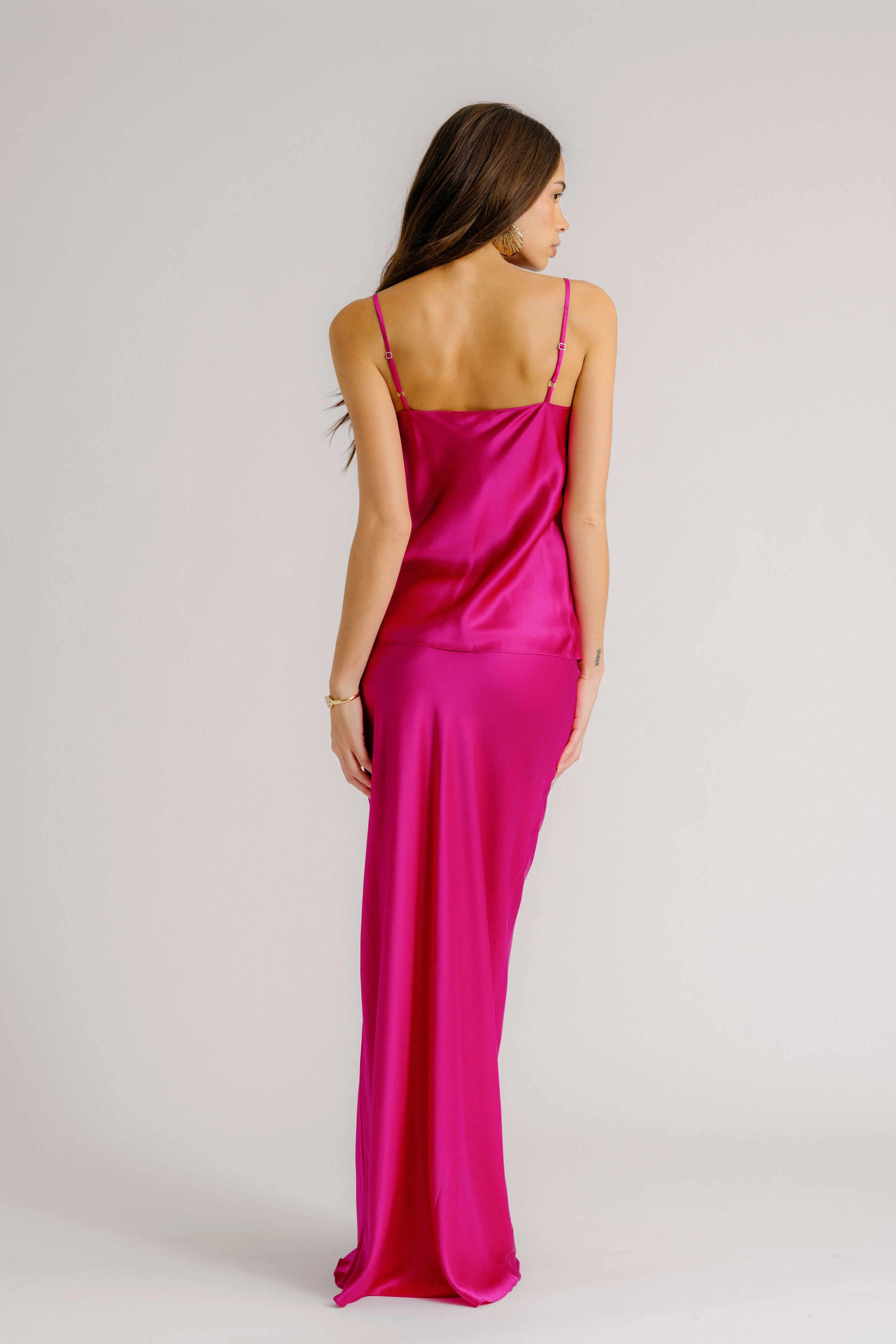 GRACE SCALLOP TRIM BIAS CUT MAXI SILK SKIRT | MAGENTA Everyday Comfort