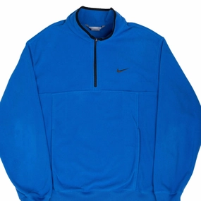 VINTAGE NIKE BLUE QUARTER ZIP FLEECE JACKET 2000S XL Perforated Underarm Vents Cold Day Wear