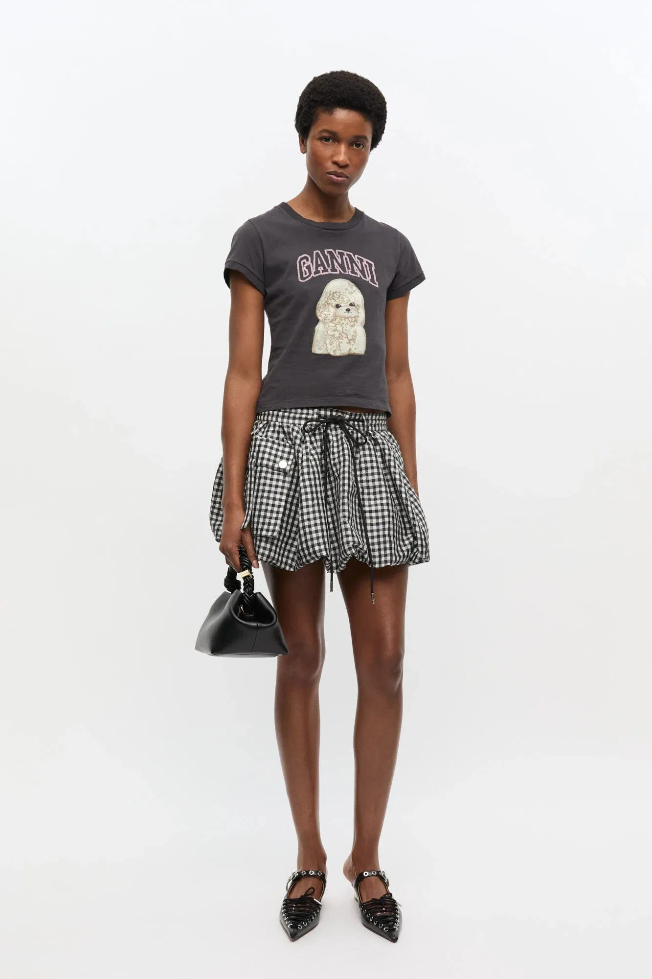 Soft touch finish Black Poodle Graphic Cropped T-shirt