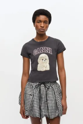 Stretchable Black Poodle Graphic Cropped T-shirt