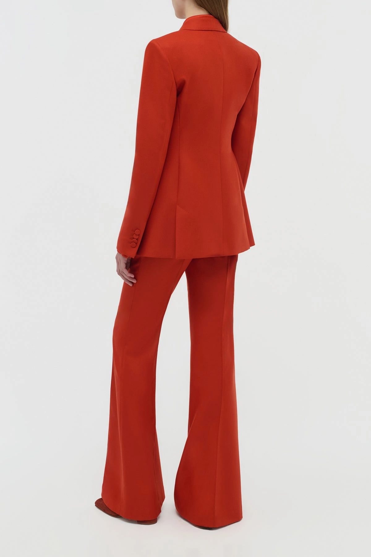 Flexible Gusset Rhein Flare Pant in Antelope Orange Wool Cashmere Flannel