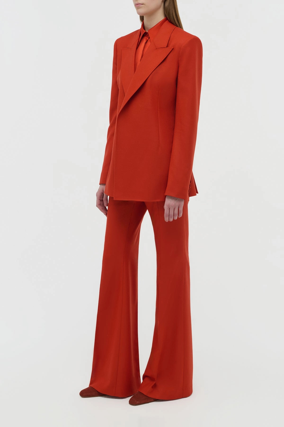 Casual Layer Rhein Flare Pant in Antelope Orange Wool Cashmere Flannel