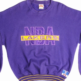 Geometric Print VINTAGE NBA LOS ANGELES LAKERS SWEATSHIRT SIZE LARGE MADE IN USA 1990s