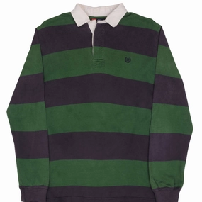 suitable for cycling appropriate for work VINTAGE CHAPS RALPH LAUREN BLUE & GREEN STRIPED RUGBY POLO SHIRT 1990S SMALL