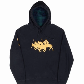 Core Bold Smart Fashion VINTAGE RALPH LAUREN BLACK POLO EMBROIDERED HOODIE SWEATSHIRT MEDIUM