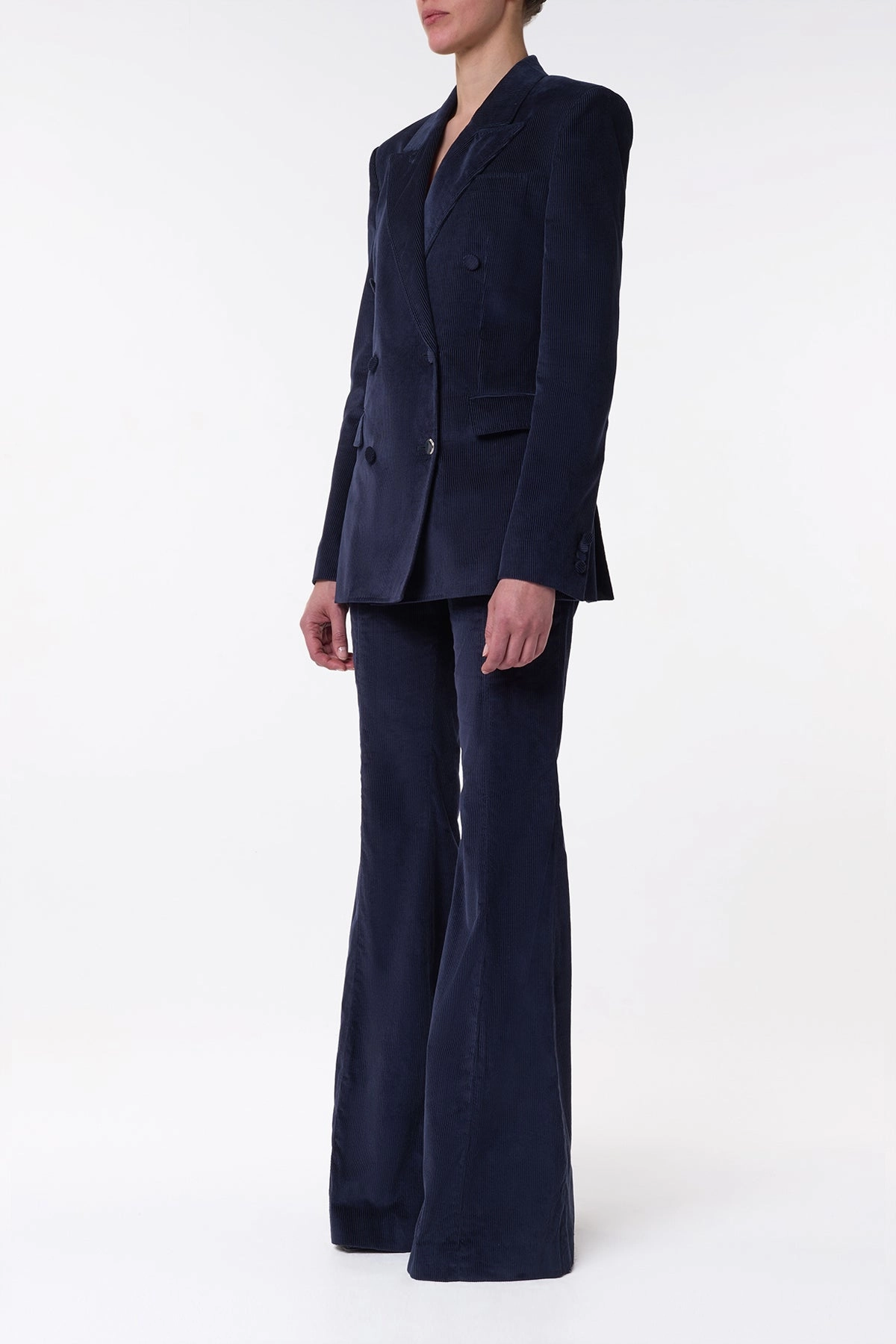 Casual Active SmoothZipClosure Ianthe Flare Pant in Dark Navy Sea Island Cotton Corduroy
