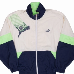 snowy VINTAGE PUMA NEON WINDBREAKER JACKET 1980S MEDIUM