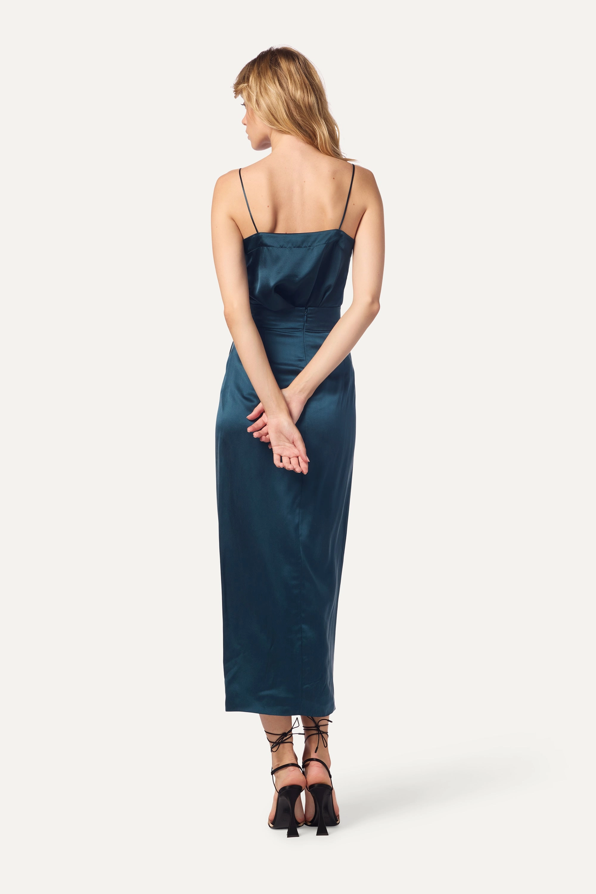 Button Fastenings IRIS FAUX WRAP SILK SKIRT WITH SLIT | COMPASS