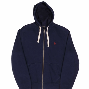 VINTAGE RALPH LAUREN FULL ZIP CLASSIC NAVY BLUE HOODIE SWEATSHIRT SIZE MEDIUM product skiing suitability Layer Sporty