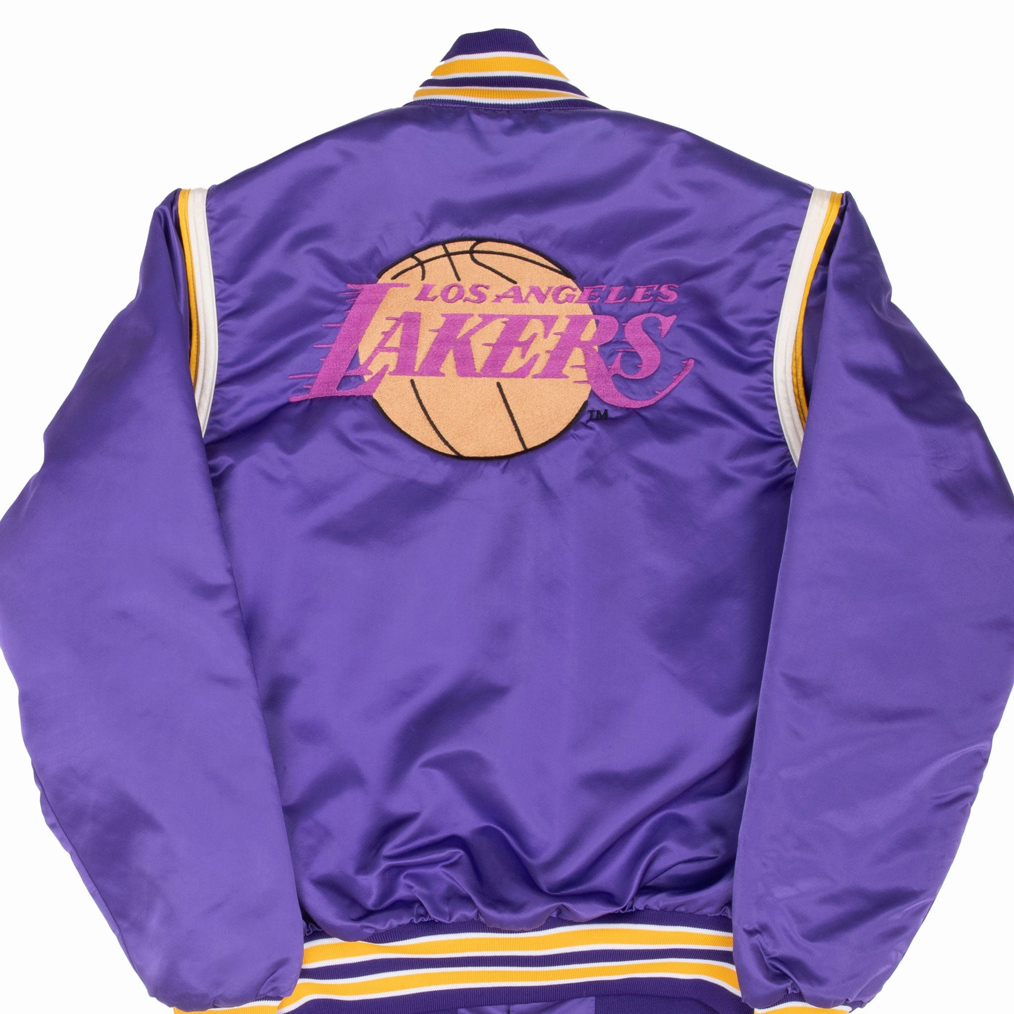 VINTAGE NBA LOS ANGELES LAKERS PURPLE SATIN BOMBER JACKET 1980S SMALL Relaxed Fit Mountain Fit