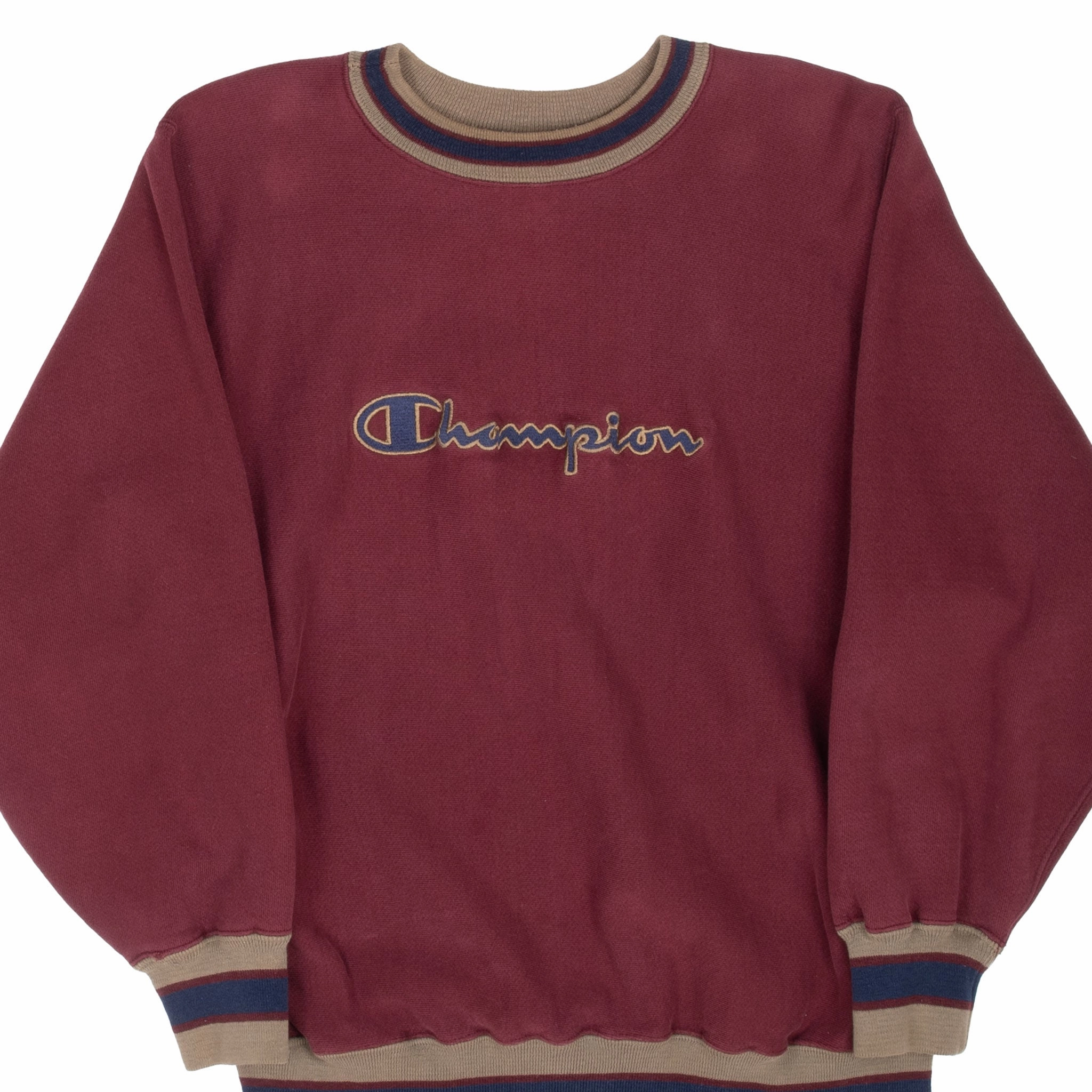 VINTAGE CHAMPION SPELLOUT REVERSE WEAVE BURGUNDY SWEATSHIRT 1990S LARGE MADEUSA Soft Fabric