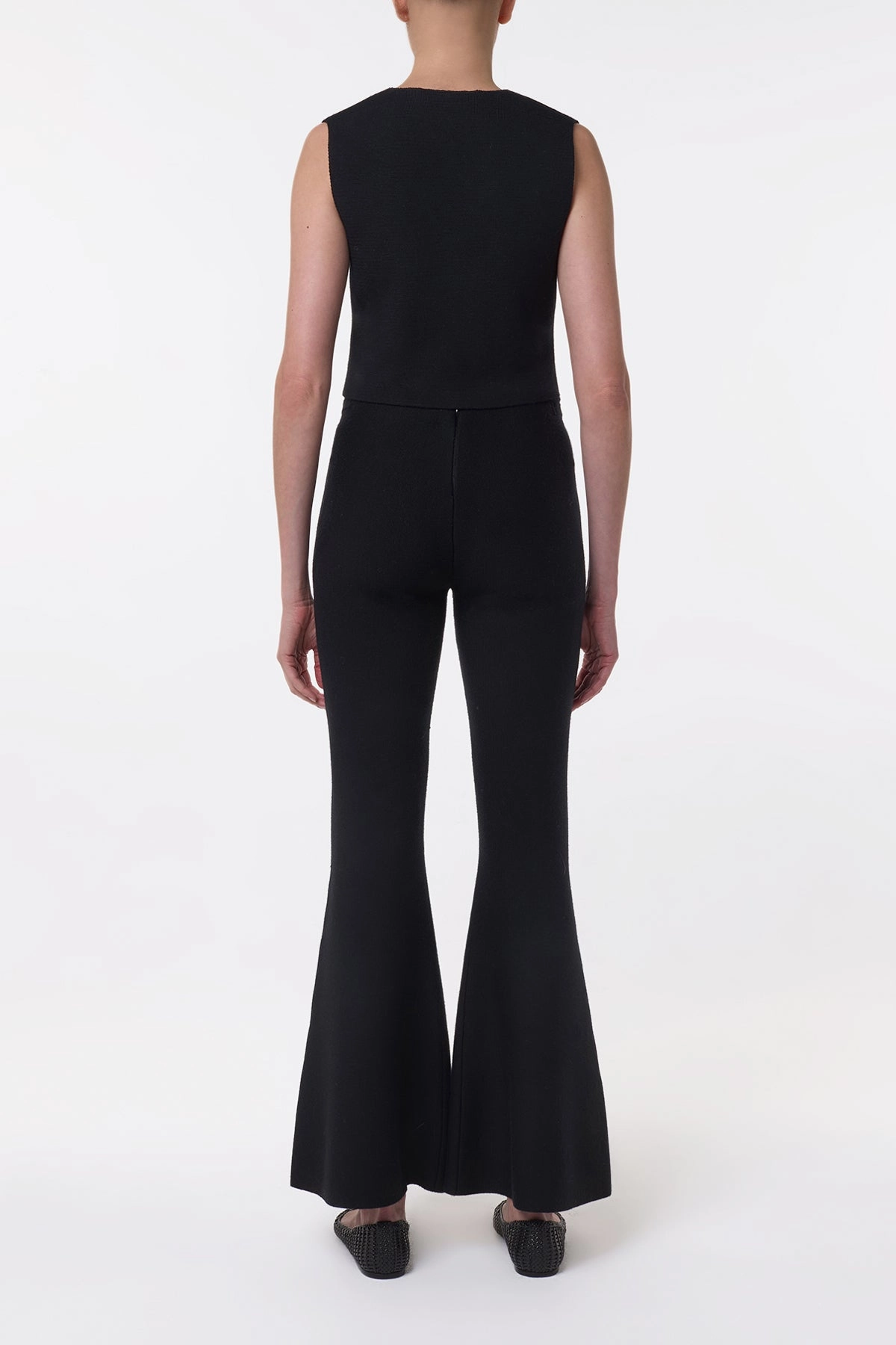 Move Freely Sweat Resistant Ayala Flare Cropped Knit Pant in Black Merino Wool Cashmere