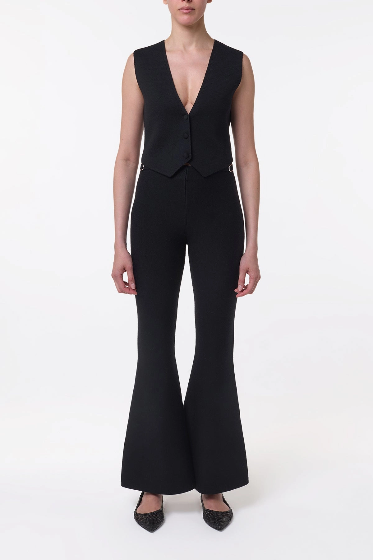 Ayala Flare Cropped Knit Pant in Black Merino Wool Cashmere Casual Chic Comfortable Fabric