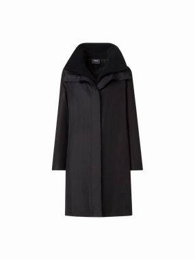 Layered Wool Coat with Removable Silk Layer Stretchable Waistband