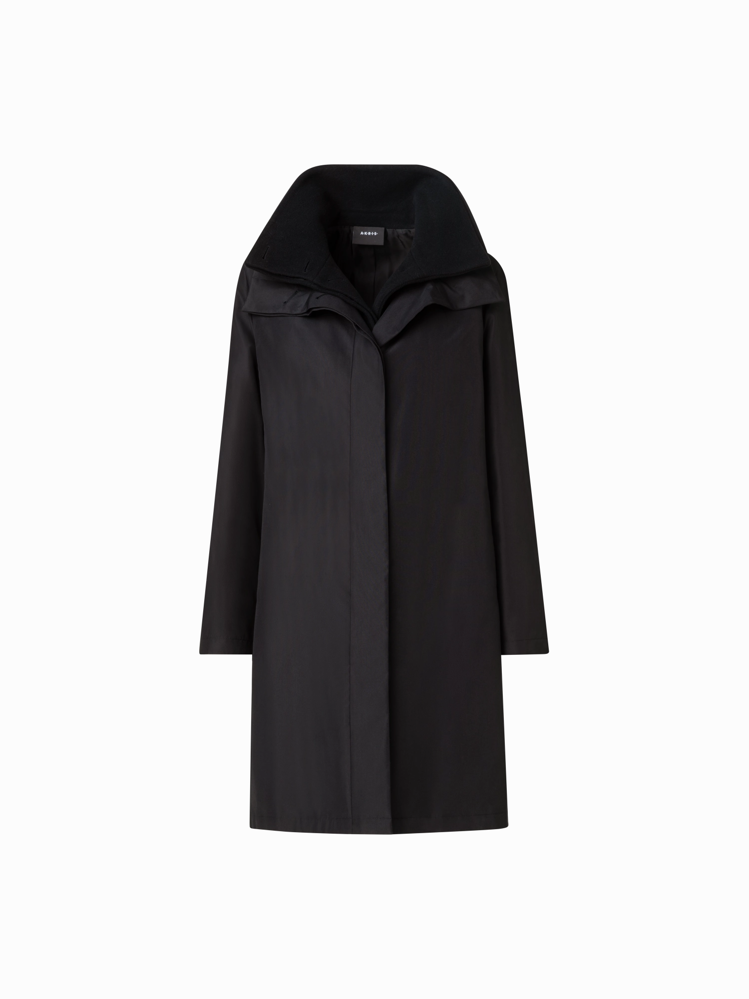 Layered Wool Coat with Removable Silk Layer Stretchable Waistband