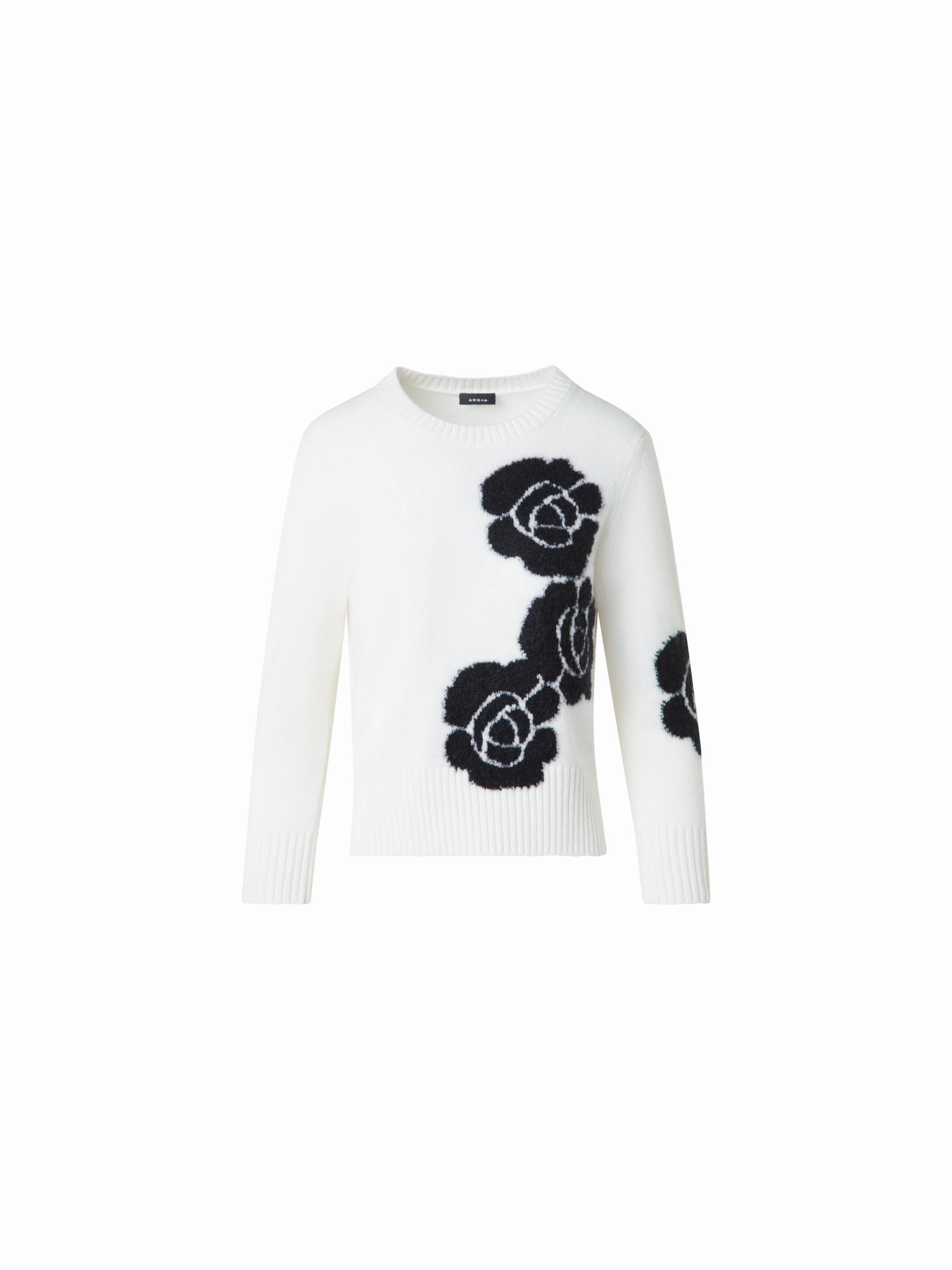 Short Cashmere Sweater with Anemone Intarsia Spandex Integration