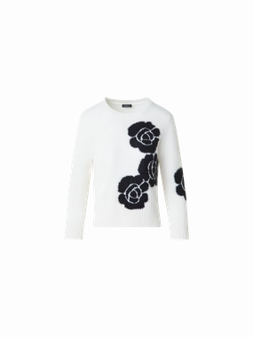 Short Cashmere Sweater with Anemone Intarsia Airy Piece