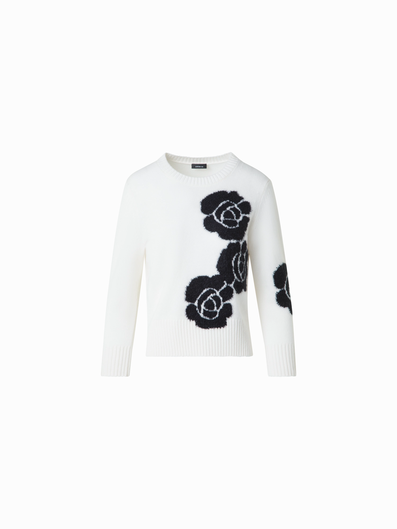 Short Cashmere Sweater with Anemone Intarsia Airy Piece