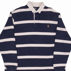 Fashion Fit VINTAGE RALPH LAUREN BLUE & WHITE STRIPED RUGBY POLO SHIRT 1990S SIZE 2XL TALL