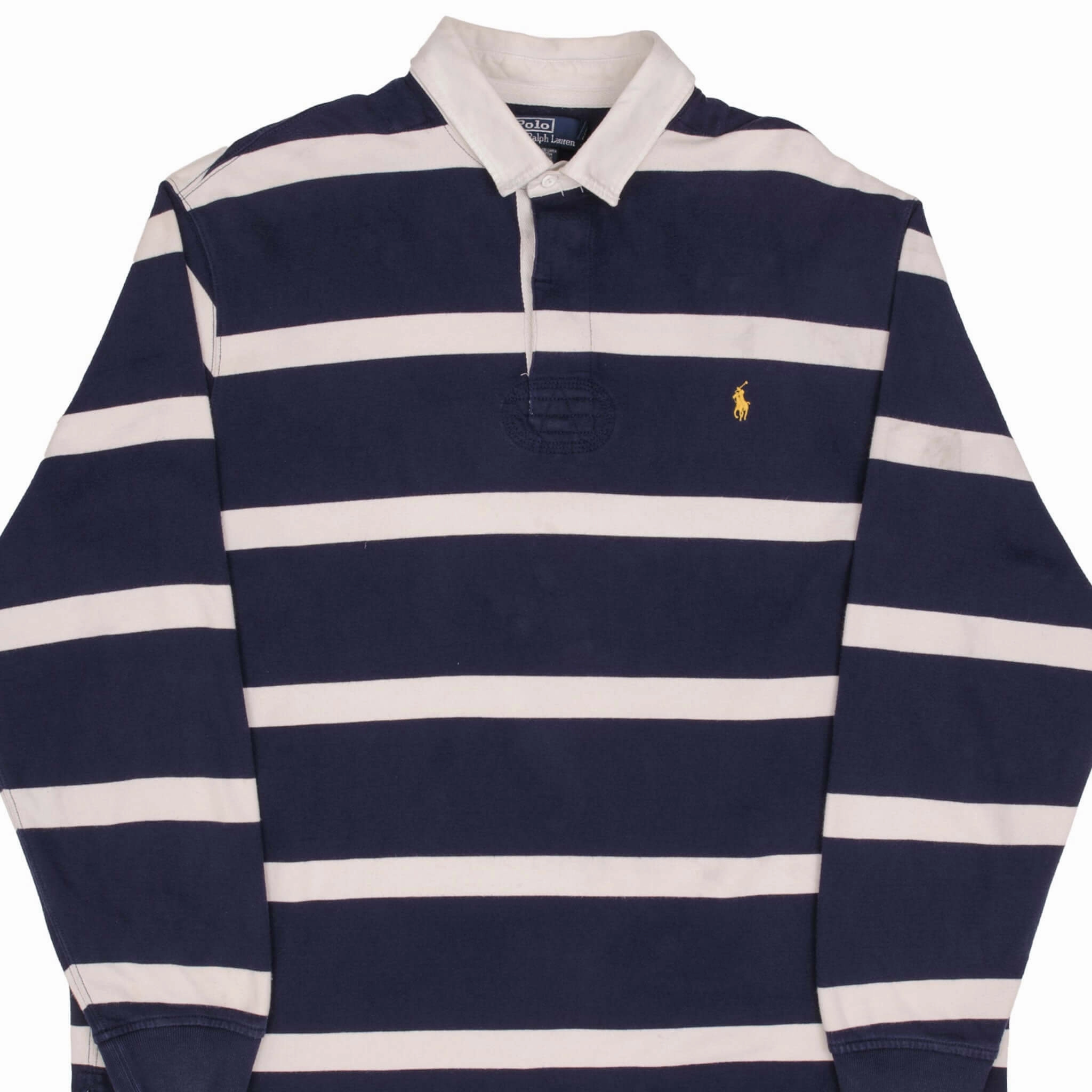 Fashion Fit VINTAGE RALPH LAUREN BLUE & WHITE STRIPED RUGBY POLO SHIRT 1990S SIZE 2XL TALL