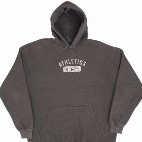 VINTAGE NIKE ATHLETICS DARK GREY HOODIE SWEATSHIRT 1990S SIZE 2XL MADE IN USA sock accents