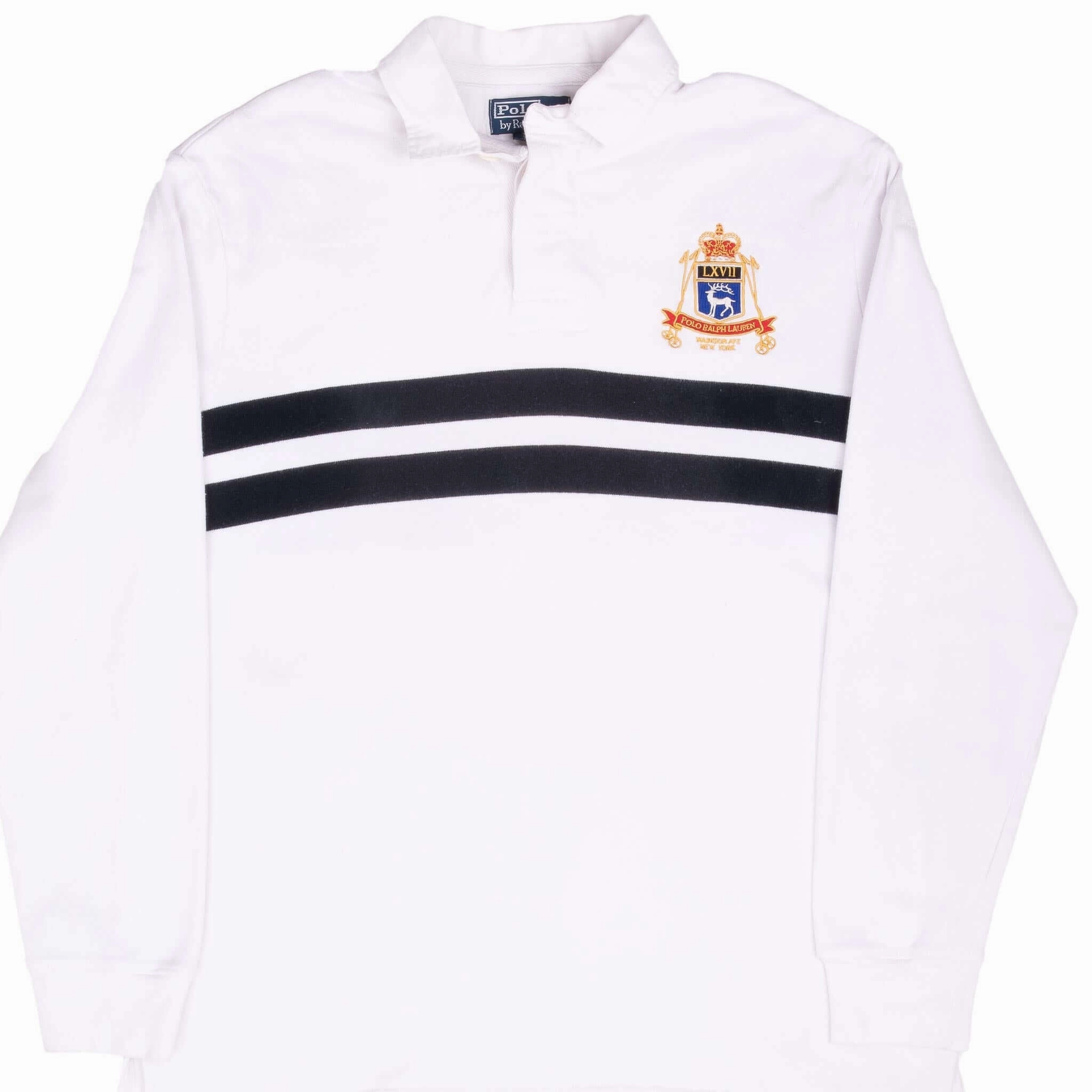VINTAGE RALPH LAUREN MADISON AVE NEW YORK WHITE RUGBY POLO SHIRT 1990S MEDIUM right for spring
