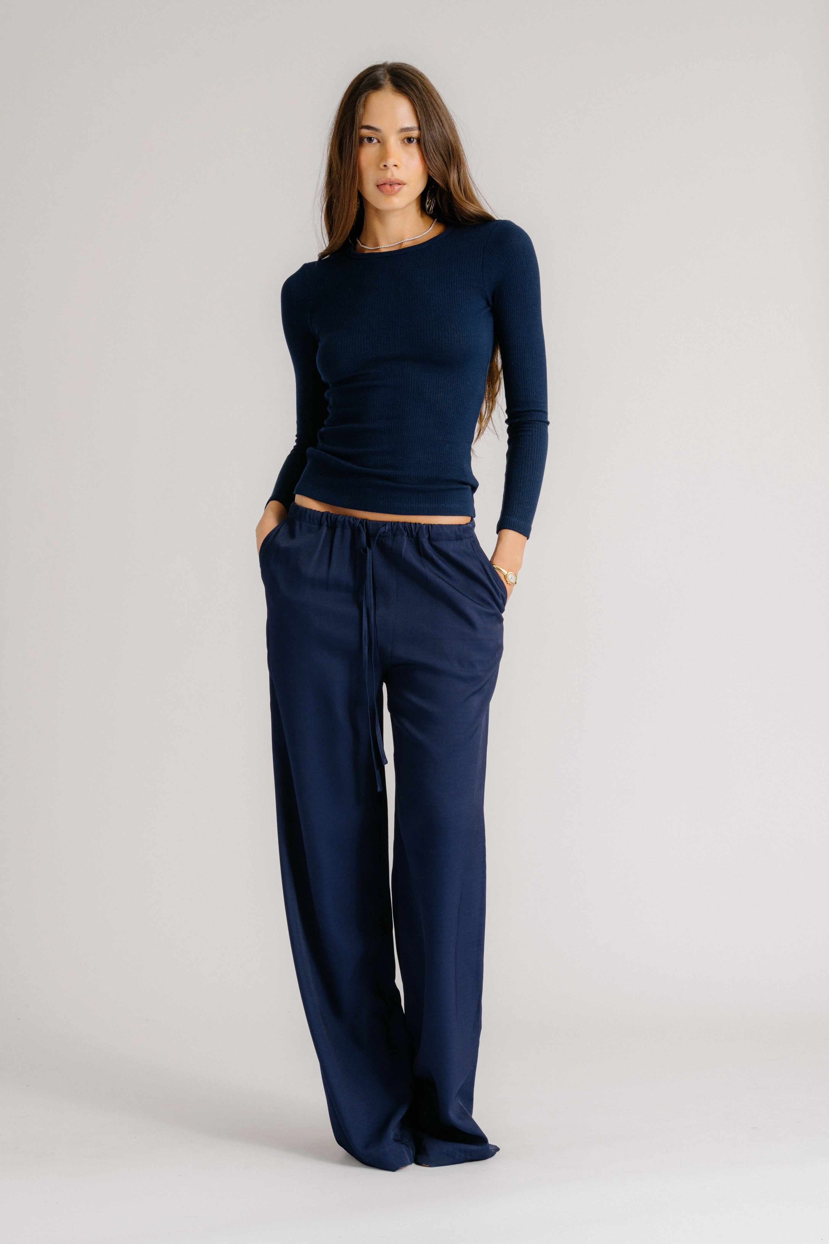 GEMMA PULL ON STRAIGHT LEG PANT | MIDNIGHT NAVY Wrinkle Resistant Eco Friendly Dye Process