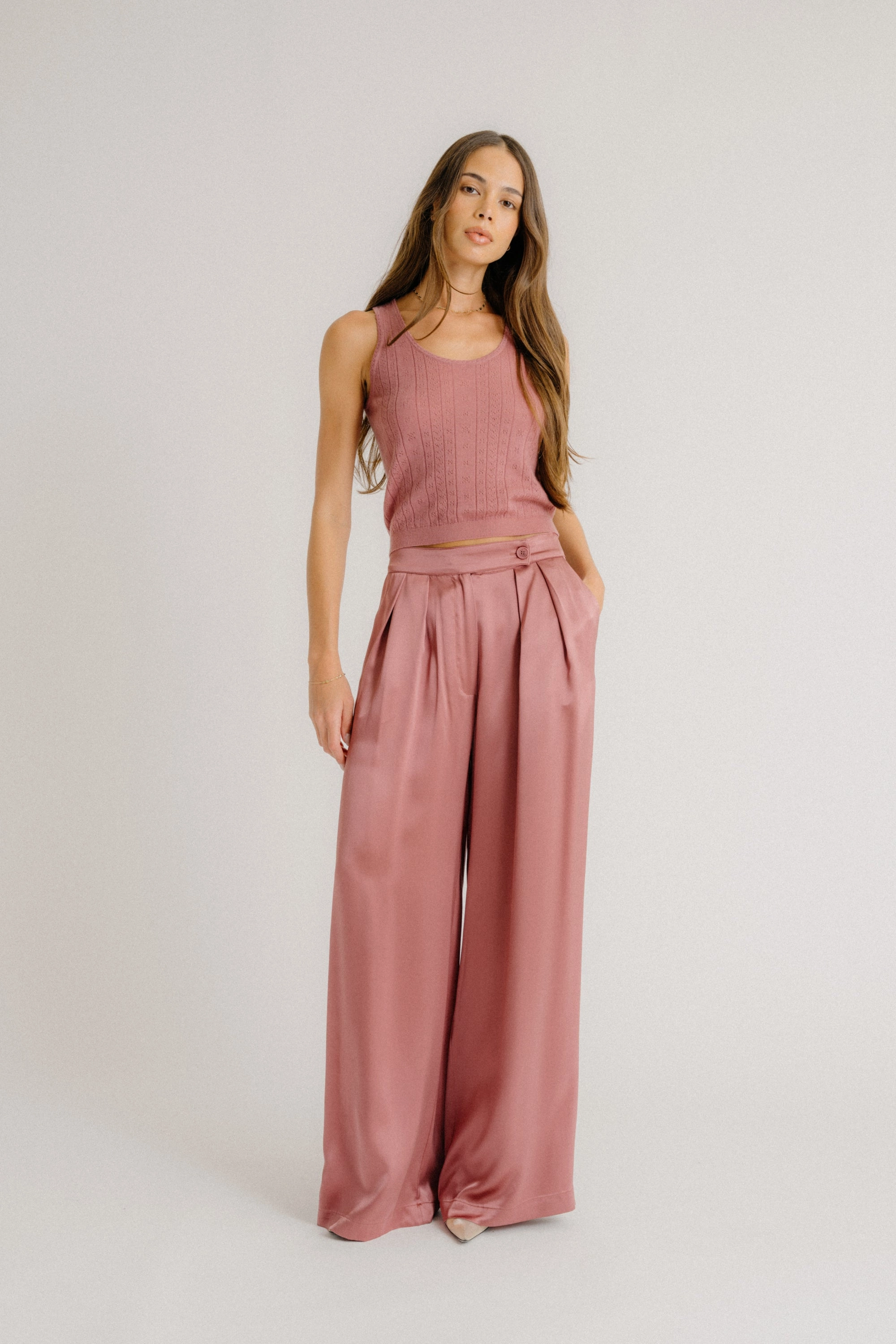 BROOKLYN HIGH RISE DOUBLE PLEAT SILK TROUSER | DESERT BLOOM Body Aligned Water Repellent