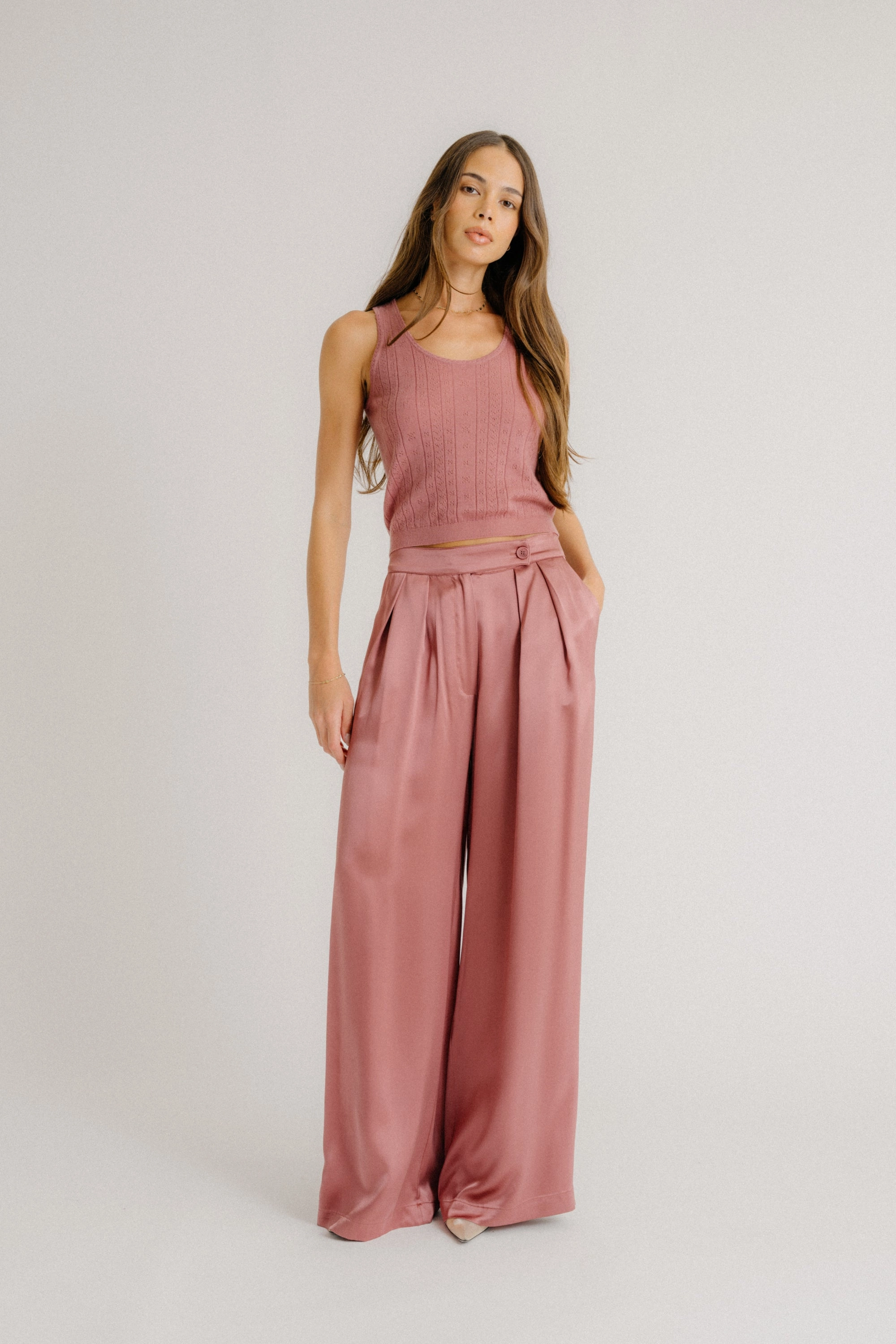 Lightweight Wear Comfy Movement BROOKLYN HIGH RISE DOUBLE PLEAT SILK TROUSER | DESERT BLOOM