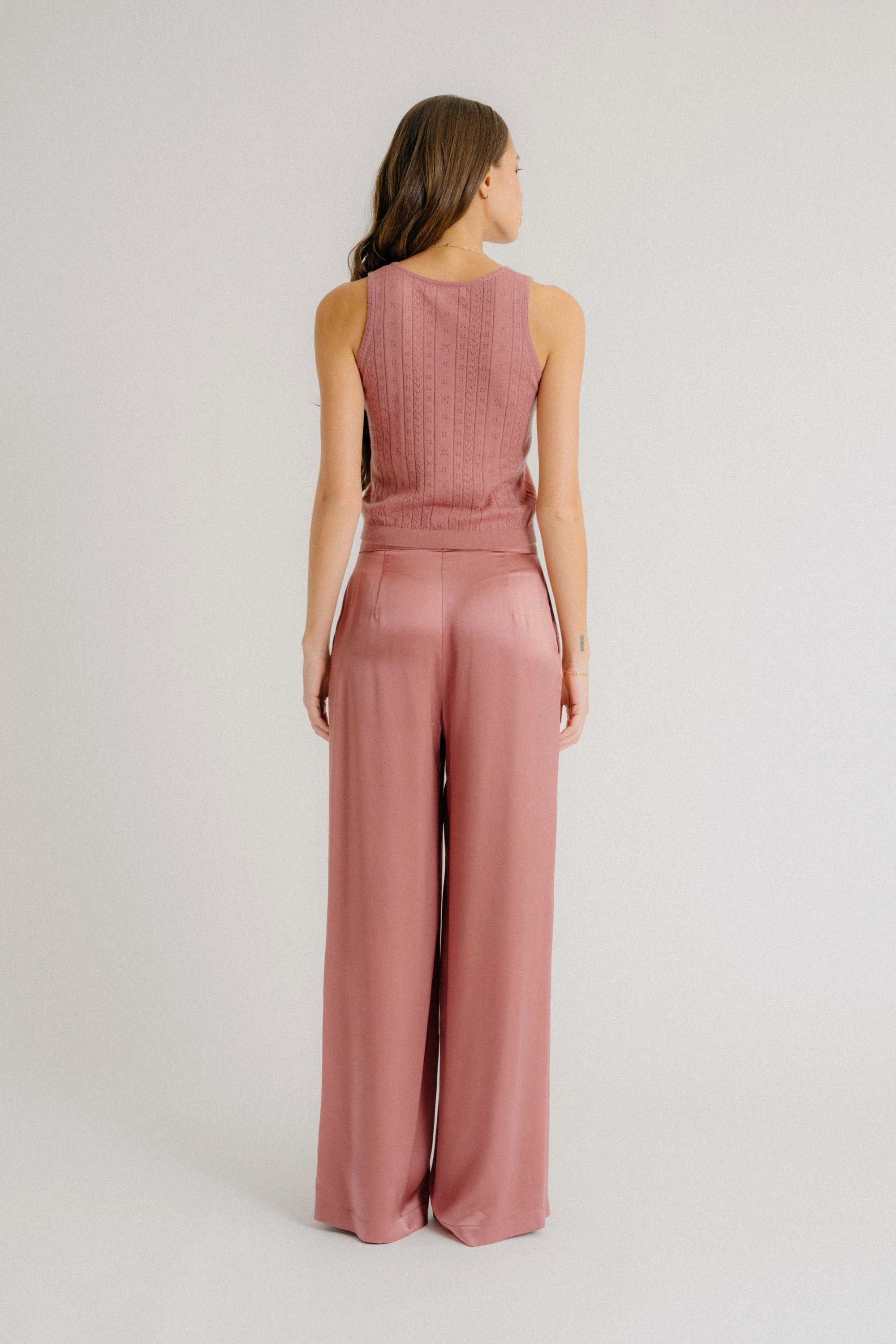 Everyday Essential clean design BROOKLYN HIGH RISE DOUBLE PLEAT SILK TROUSER | DESERT BLOOM