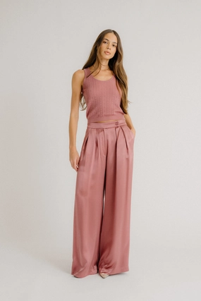 Lightweight Wear Comfy Movement BROOKLYN HIGH RISE DOUBLE PLEAT SILK TROUSER | DESERT BLOOM