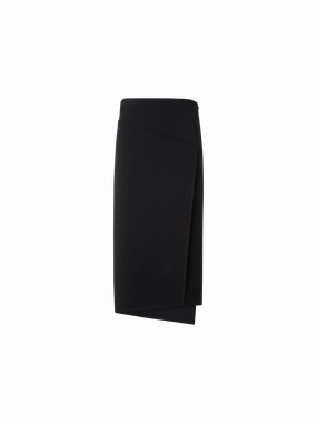 Long Asymmetrical Skirt in Wool Double-Face Layered Style Breathable