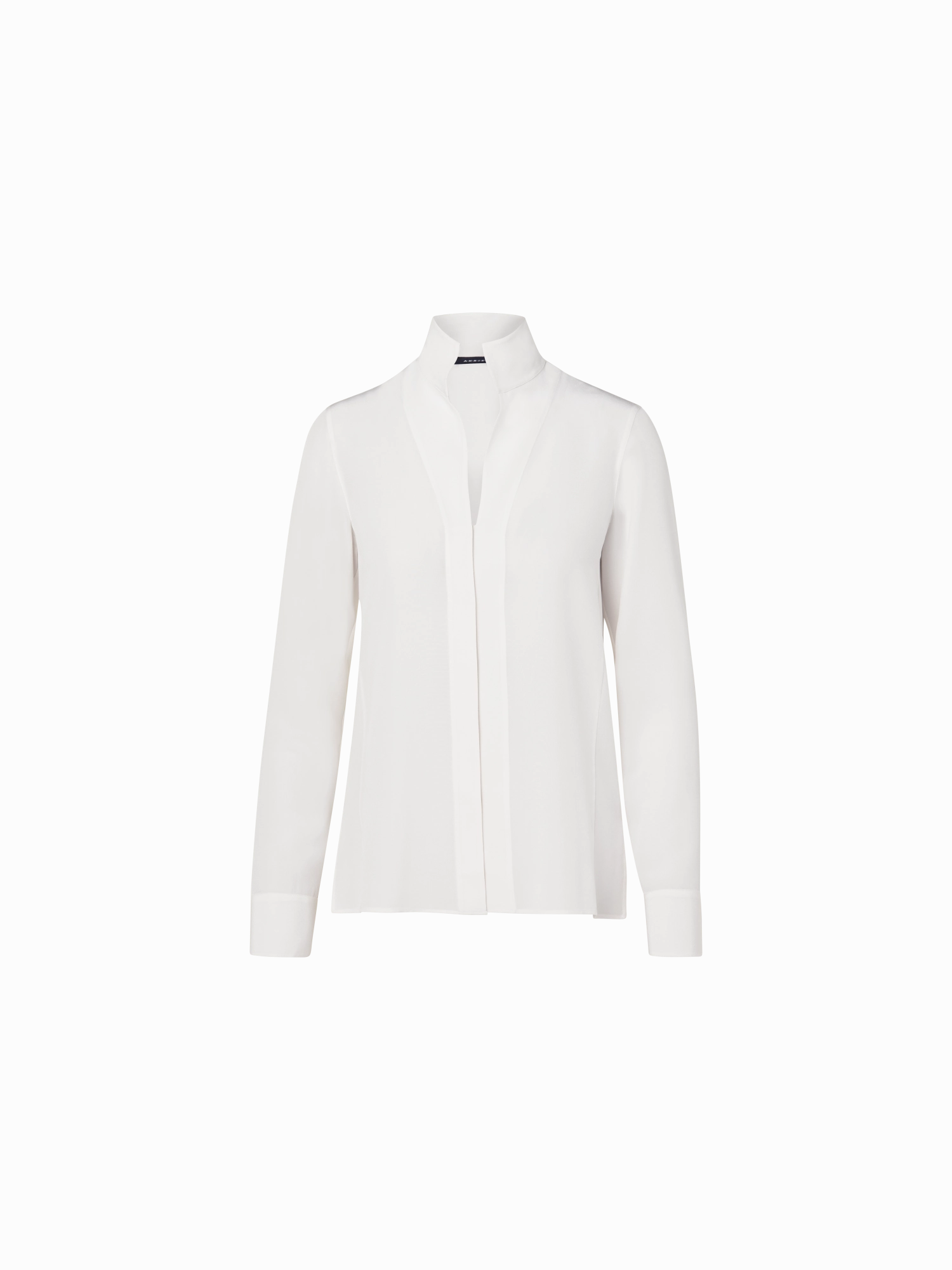 Zip Front Mature Elegance Long Sleeve Silk Blouse with Stand-up Collar