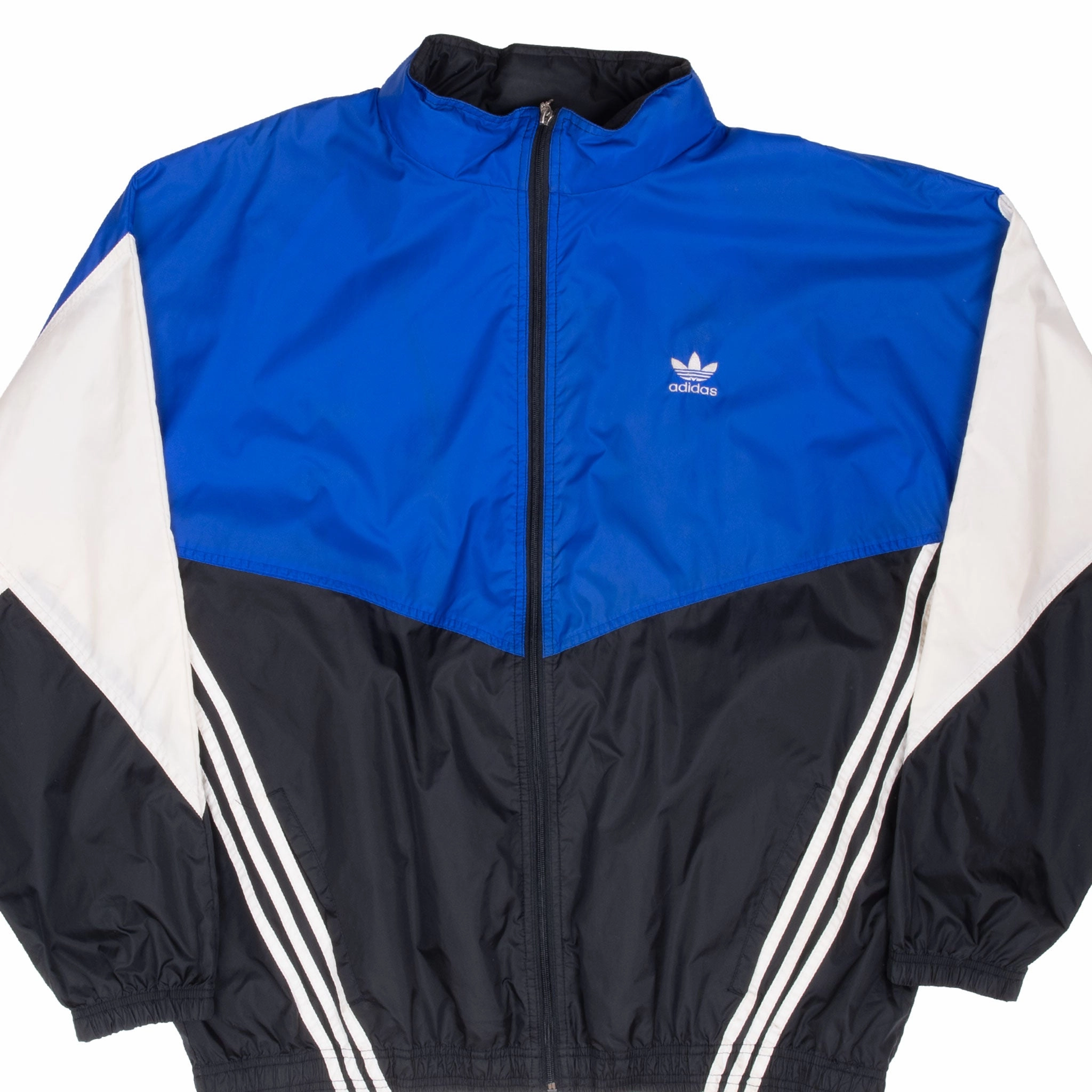 All Season Fit casual outing VINTAGE ADIDAS BLUE WHITE BLACK 1990S WINDBREAKER JACKET XL