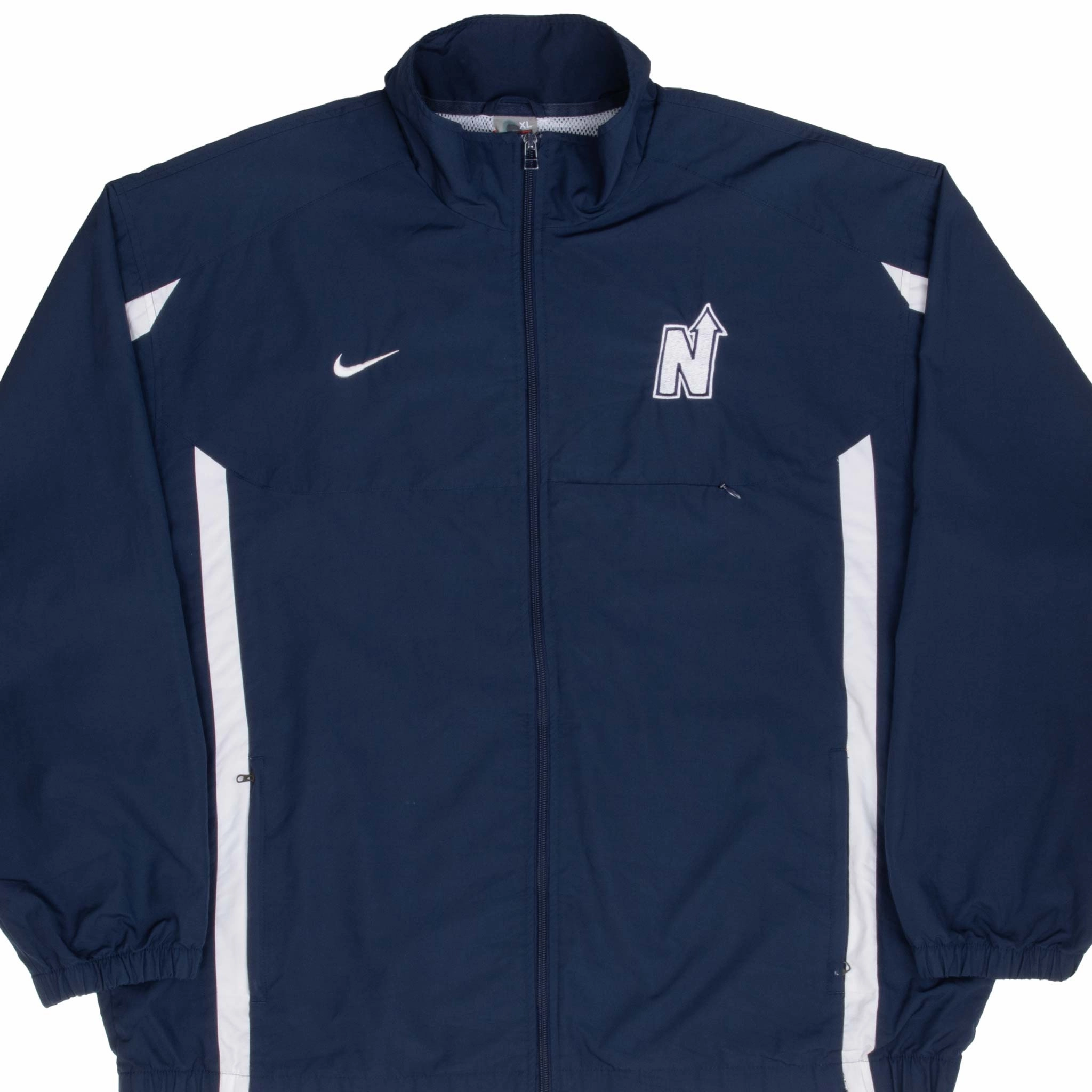 VINTAGE NIKE CLASSIC SWOOSH BLUE WINDBREAKER JACKET 2000S SIZE XL HighNeck Active Wear Protection