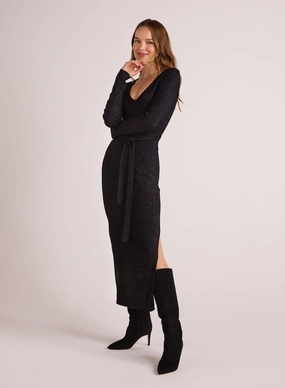 The Long Sleeve Midi Sweater Dress - Black Metallic Weekend Style