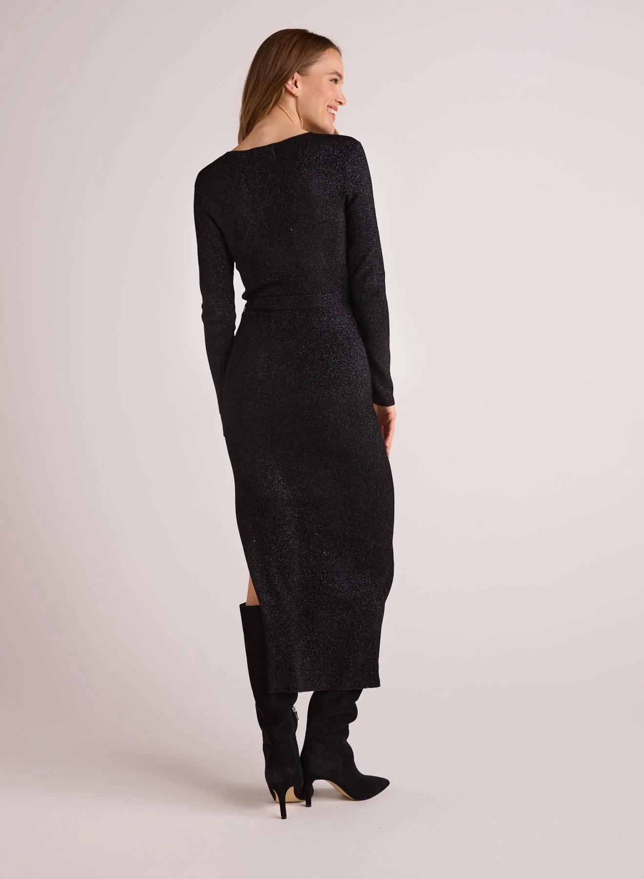 Lounge Moment The Long Sleeve Midi Sweater Dress - Black Metallic