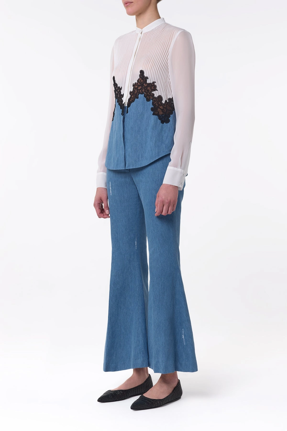 Light support Compression Support Lining Marsh Flare Cropped Pant in Light Blue Recycled Cotton Linen Denim