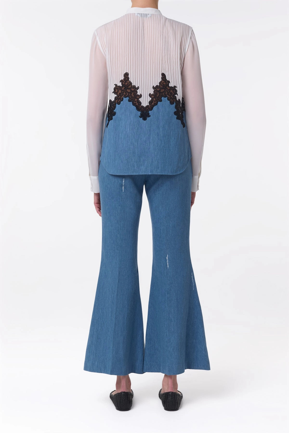 Marsh Flare Cropped Pant in Light Blue Recycled Cotton Linen Denim No Ride Up