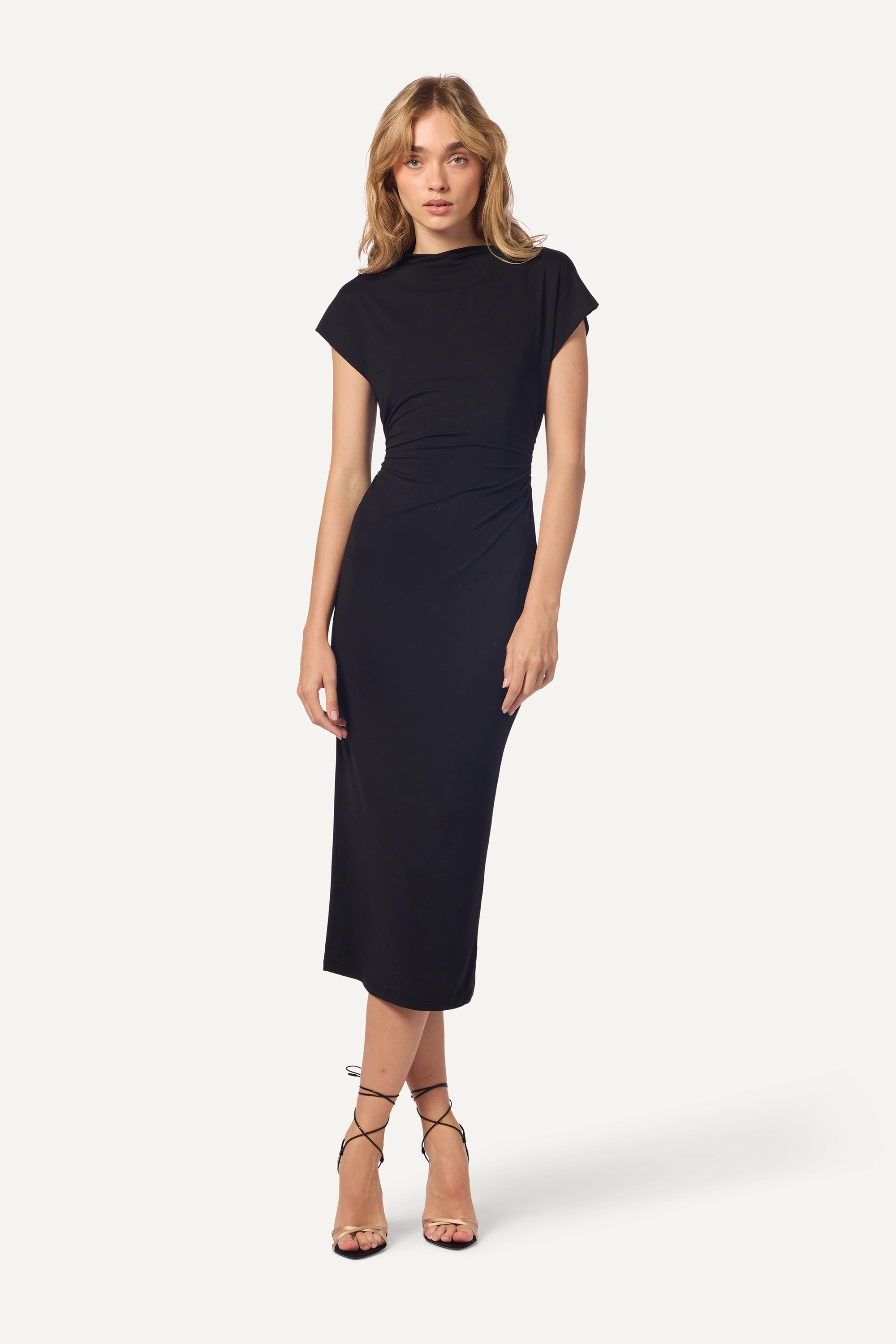 MESA SANDWASHED SLOUCHY MOCK NECK MIDI DRESS | BLACK Vibrant Waist Fit Relaxed-fit