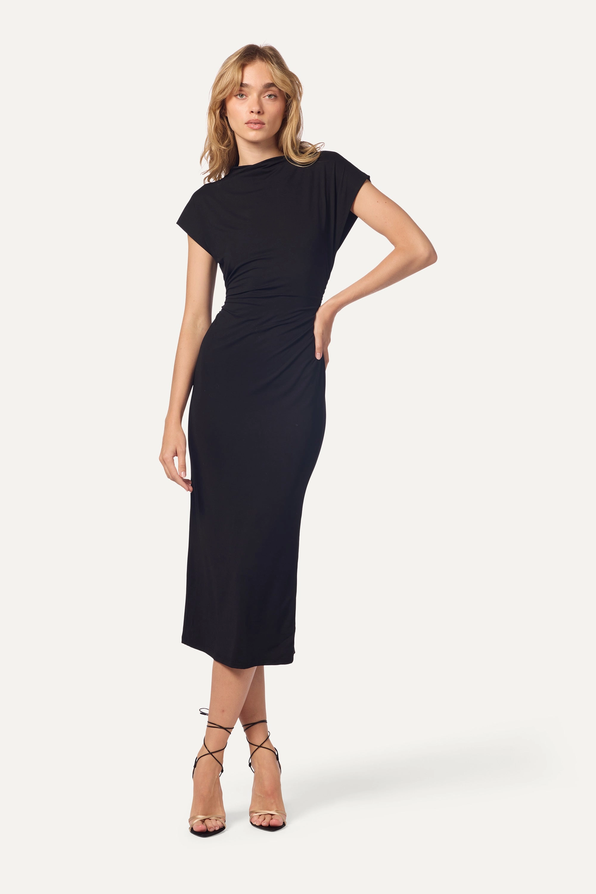 MESA SANDWASHED SLOUCHY MOCK NECK MIDI DRESS | BLACK Fashionable Layers