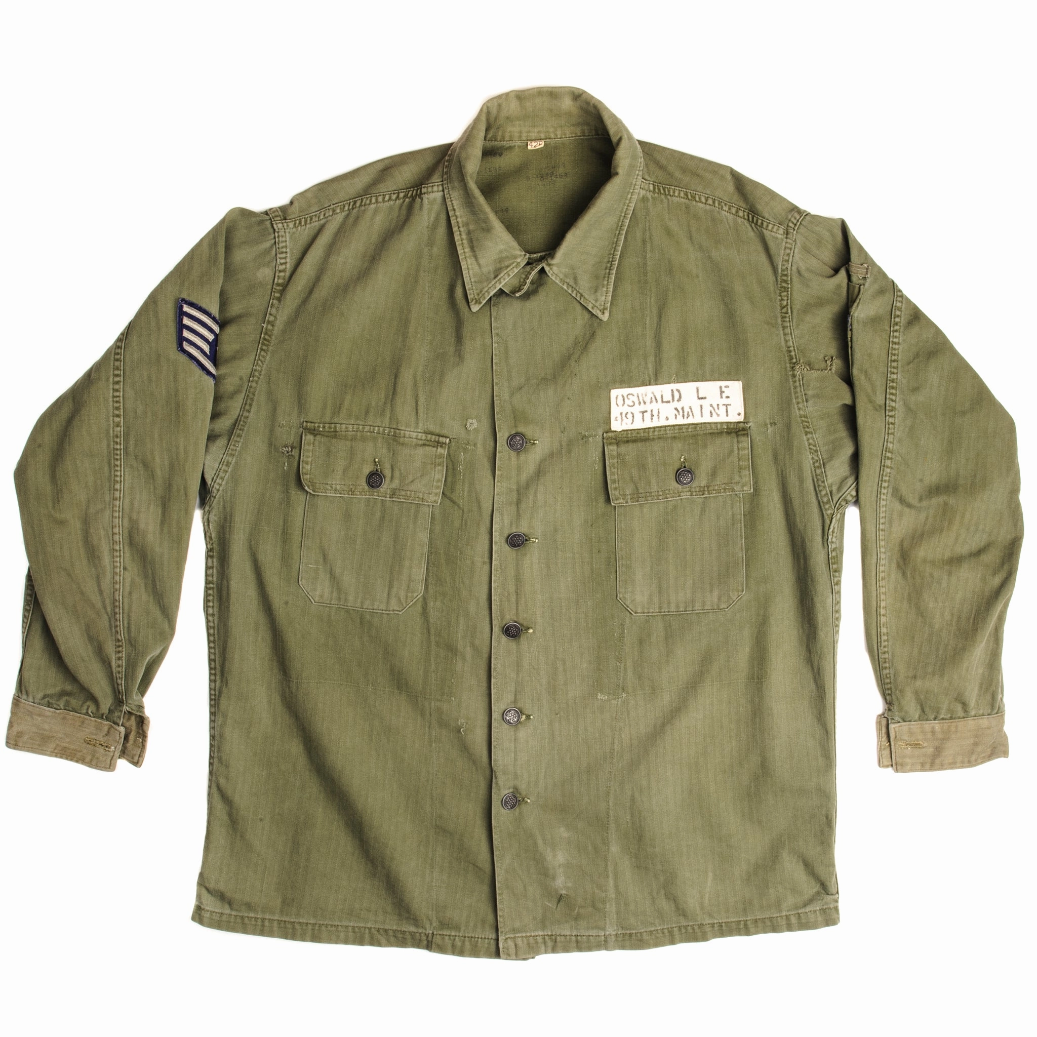 product handmade uniqueness US AIR FORCE HBT UTILITY SHIRT WITH 13 STARS BUTTONS WW2 ERA STAFF SERGEANT SIZE 42R