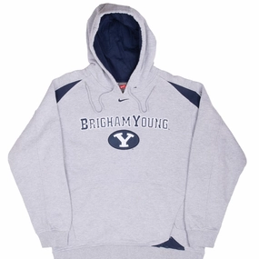 VINTAGE NIKE NCAA BYU BRIGHAM YOUNG GREY HOODIE SWEATSHIRT 2000S SMALL Warm Look