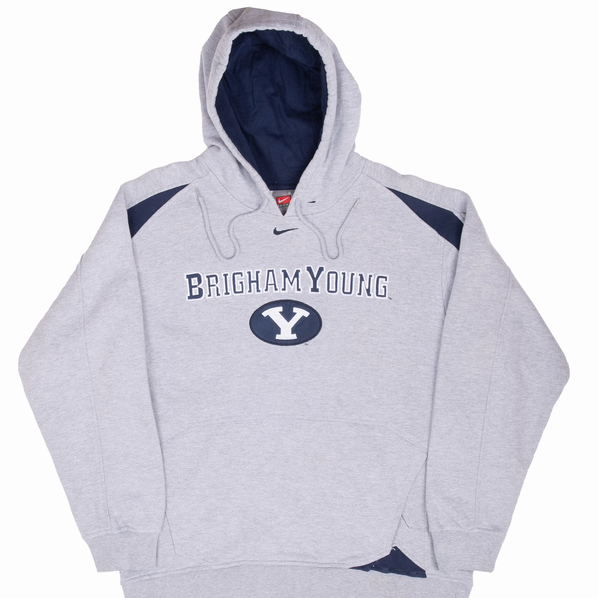 VINTAGE NIKE NCAA BYU BRIGHAM YOUNG GREY HOODIE SWEATSHIRT 2000S SMALL Warm Look