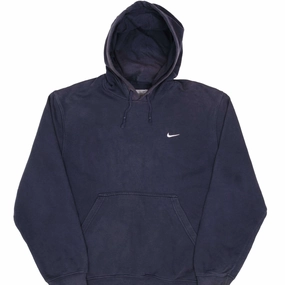 product home friendliness Designer VINTAGE NIKE CLASSIC SWOOSH NAVY BLUE HOODIE SWEATSHIRT 2000S SIZE MEDIUM