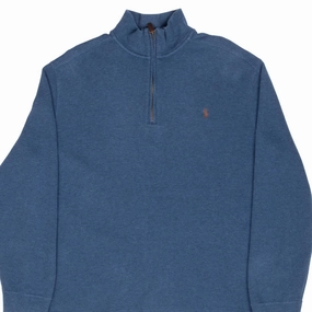 Easy iron VINTAGE POLO RALPH LAUREN BLUE QUARTER 1/4 ZIP SWEATER 1990S XL