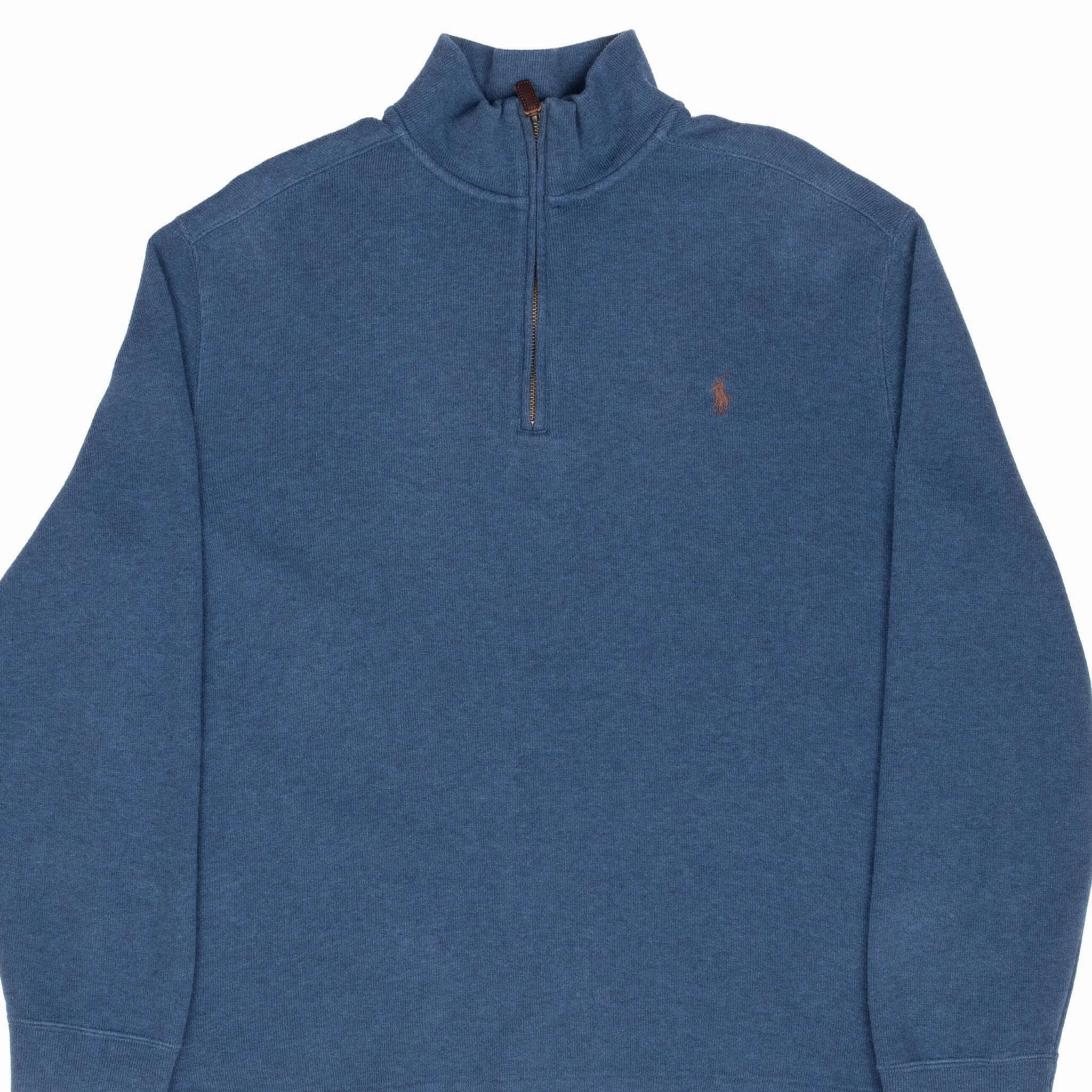 Easy iron VINTAGE POLO RALPH LAUREN BLUE QUARTER 1/4 ZIP SWEATER 1990S XL